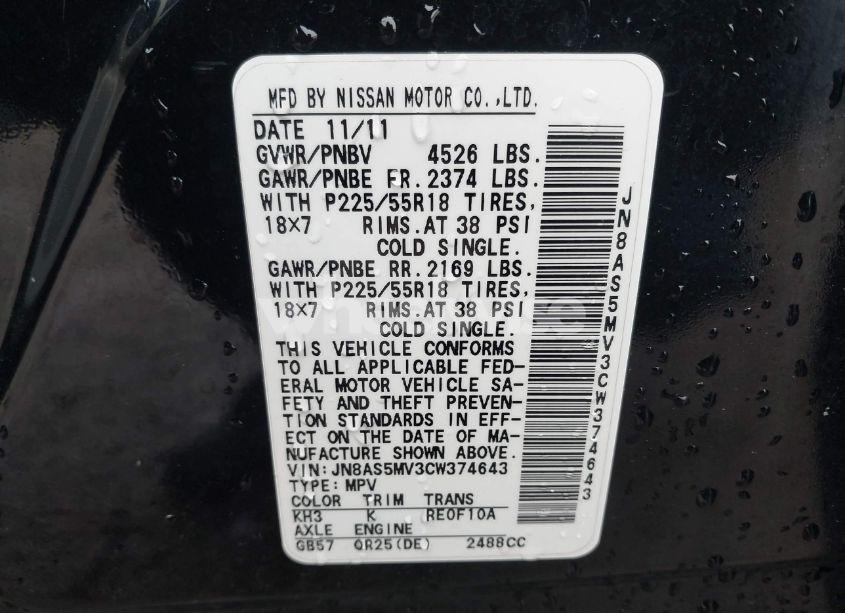 Photo 9 of 2012 Nissan Rogue SV W/SL PKG (VIN JN8AS5MV3CW374643)