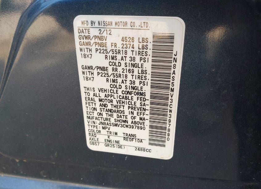 Photo 9 of 2012 Nissan Rogue SV W/SL PKG (VIN JN8AS5MV3CW397890)