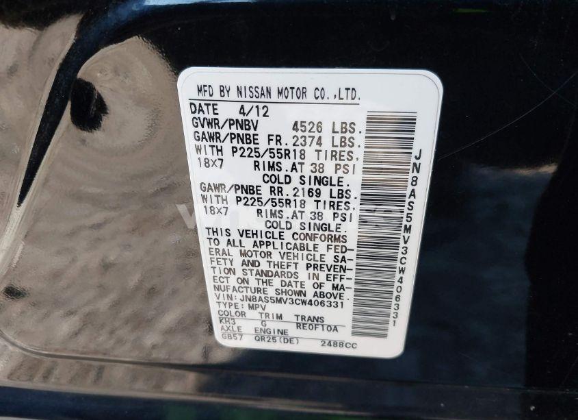 Photo 9 of 2012 Nissan Rogue SV W/SL PKG (VIN JN8AS5MV3CW406331)