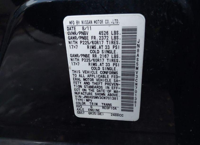 Photo 9 of 2012 Nissan Rogue SV (VIN JN8AS5MV3CW701381)