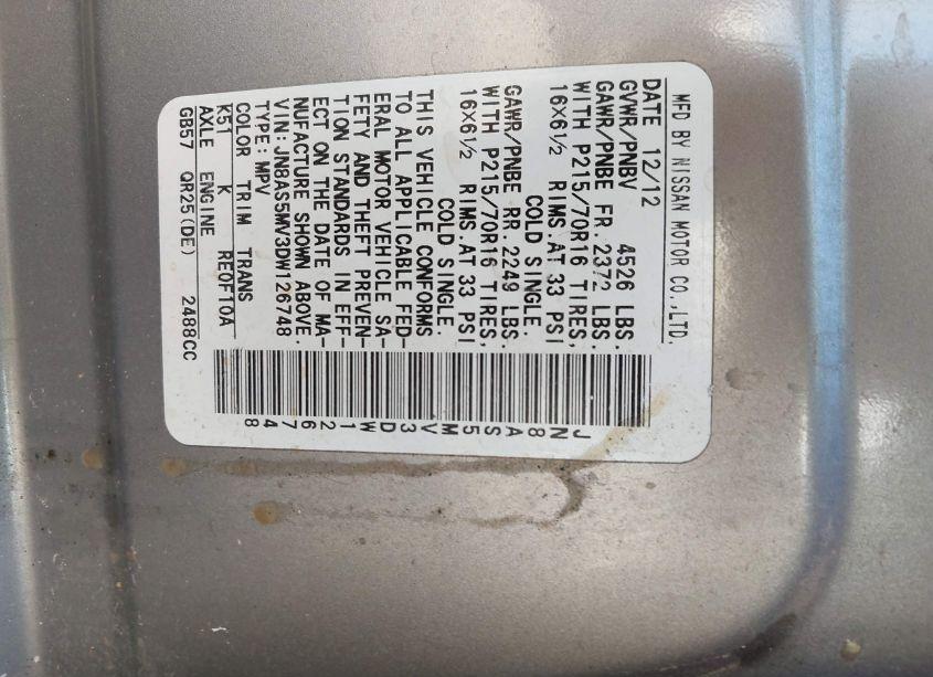 Photo 9 of 2013 Nissan Rogue S (VIN JN8AS5MV3DW126748)