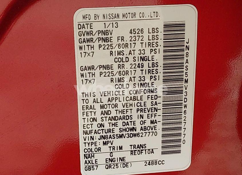 Photo 9 of 2013 Nissan Rogue SV (VIN JN8AS5MV3DW627770)