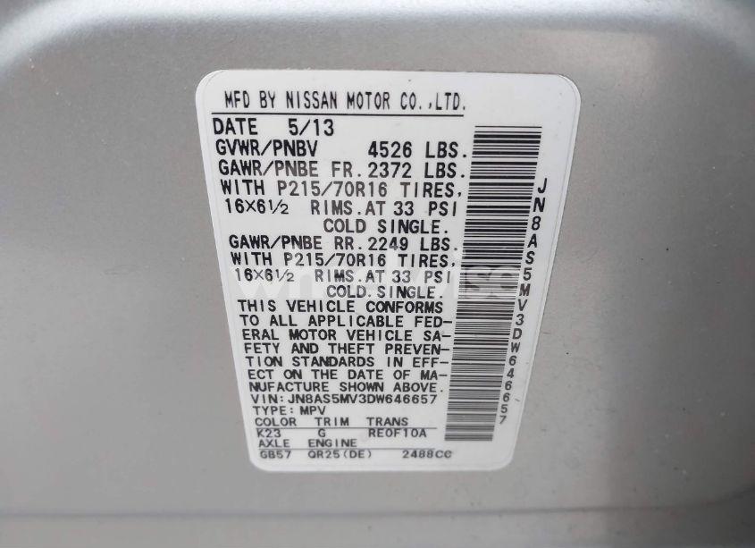 Photo 9 of 2013 Nissan Rogue S (VIN JN8AS5MV3DW646657)
