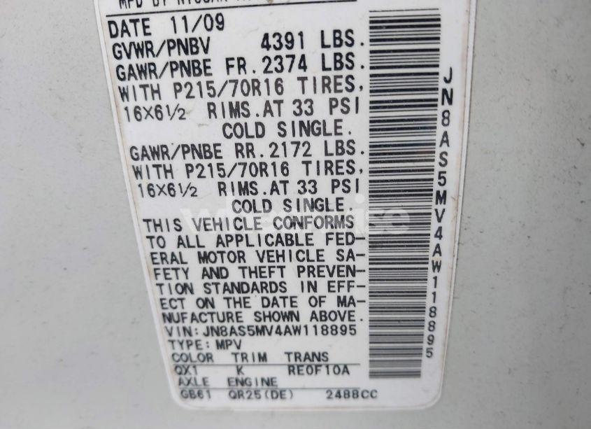 Photo 9 of 2010 Nissan Rogue S (VIN JN8AS5MV4AW118895)