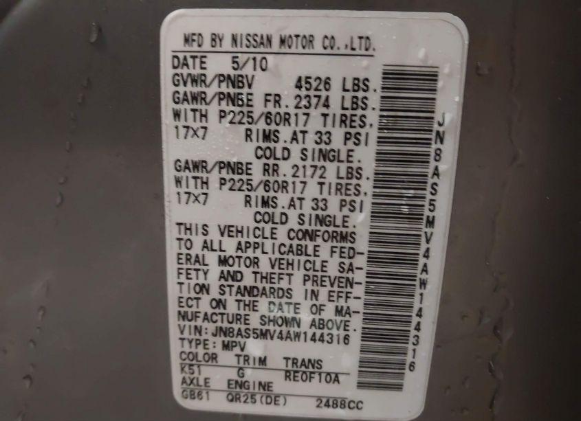 Photo 9 of 2010 Nissan Rogue SL (VIN JN8AS5MV4AW144316)