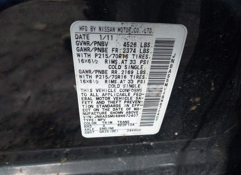 Photo 9 of 2011 Nissan Rogue S (VIN JN8AS5MV4BW672407)