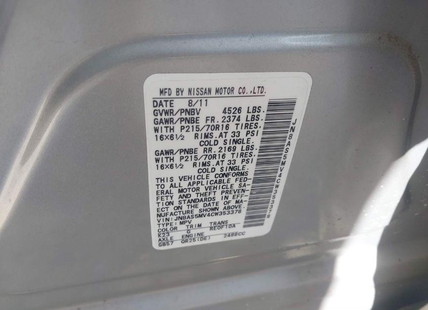 Photo 9 of 2012 Nissan Rogue S (VIN JN8AS5MV4CW353378)