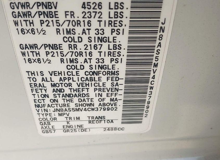 Photo 9 of 2012 Nissan Rogue S (VIN JN8AS5MV4CW379902)