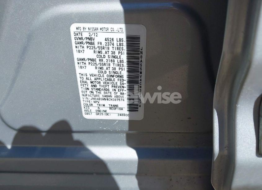 Photo 9 of 2012 Nissan Rogue SV W/SL PKG (VIN JN8AS5MV4CW397574)