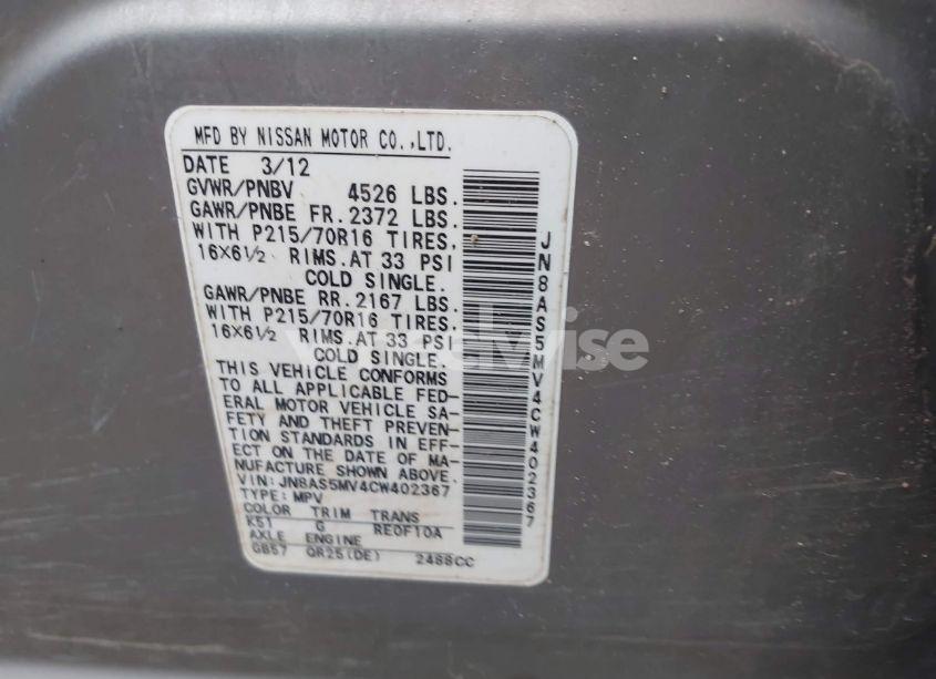 Photo 9 of 2012 Nissan Rogue S (VIN JN8AS5MV4CW402367)