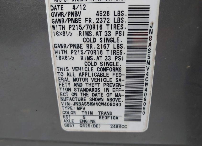 Photo 9 of 2012 Nissan Rogue S (VIN JN8AS5MV4CW406080)