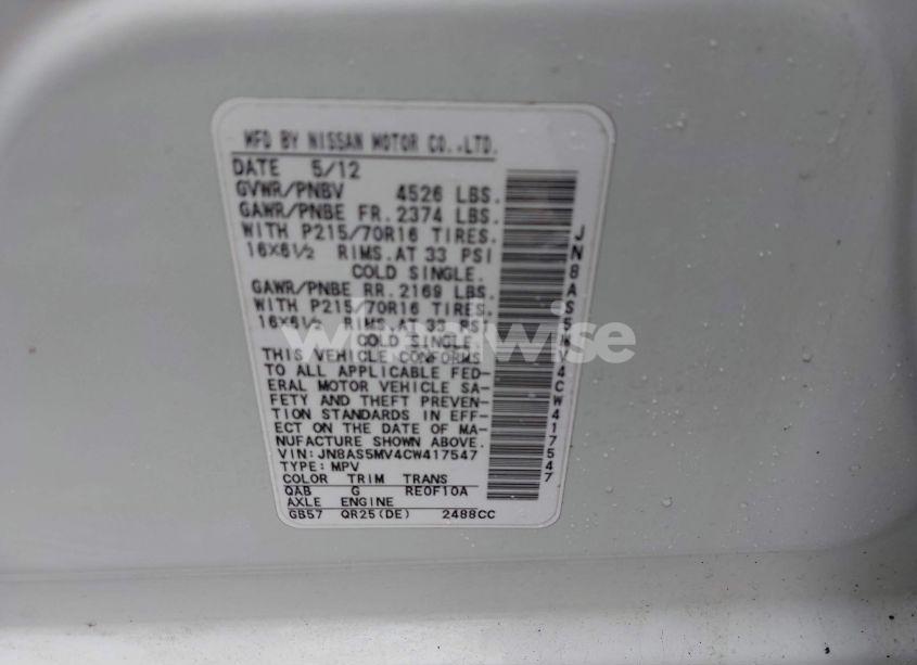 Photo 9 of 2012 Nissan Rogue S (VIN JN8AS5MV4CW417547)