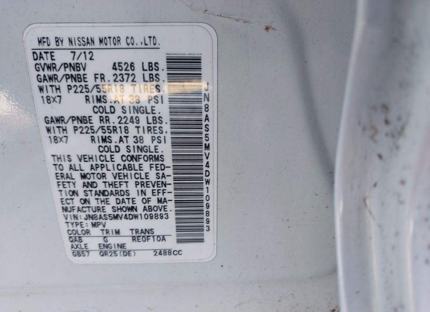 Photo 9 of 2013 Nissan Rogue SV W/SL PKG (VIN JN8AS5MV4DW109893)