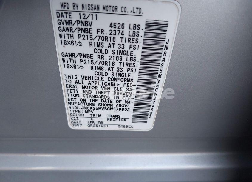 Photo 9 of 2012 Nissan Rogue S (VIN JN8AS5MV5CW379603)