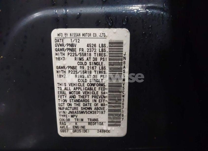 Photo 9 of 2012 Nissan Rogue SV W/SL PKG (VIN JN8AS5MV5CW387197)