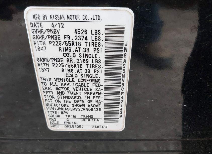 Photo 9 of 2012 Nissan Rogue SV W/SL PKG (VIN JN8AS5MV5CW409439)