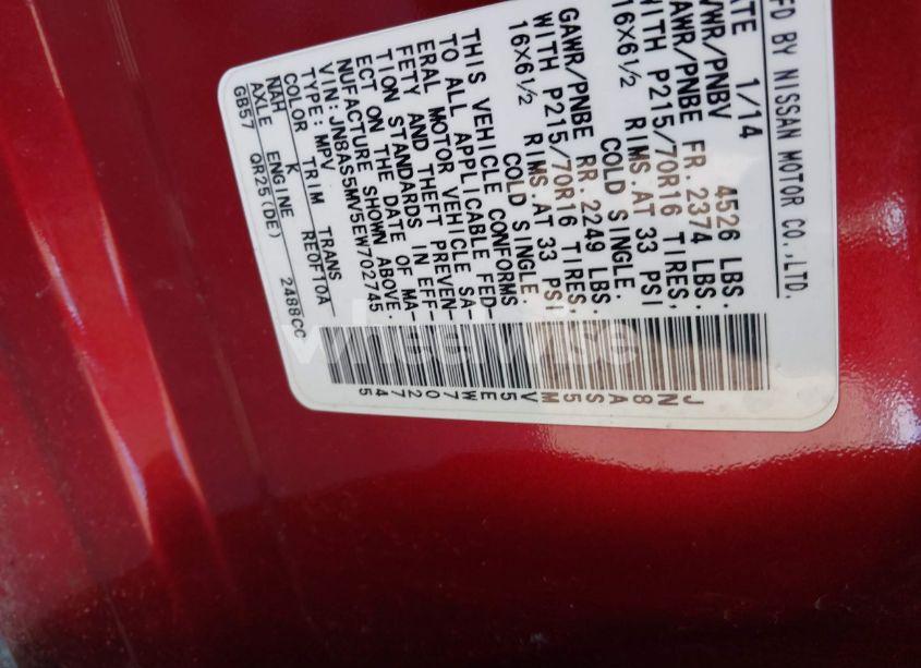 Photo 9 of 2014 Nissan Rogue SELECT S (VIN JN8AS5MV5EW702745)