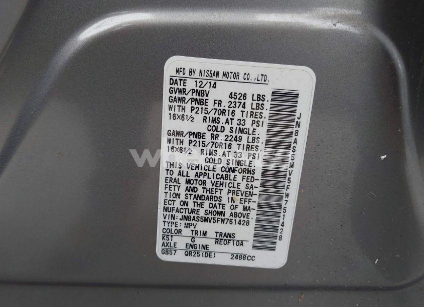 Photo 9 of 2015 Nissan Rogue SELECT S (VIN JN8AS5MV5FW751428)