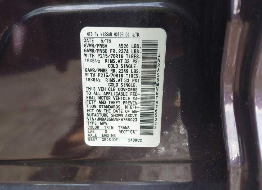 Photo 9 of 2015 Nissan Rogue SELECT S (VIN JN8AS5MV5FW765023)