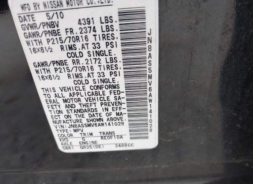 Photo 9 of 2010 Nissan Rogue S (VIN JN8AS5MV6AW141028)