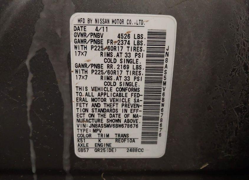 Photo 9 of 2011 Nissan Rogue SV (VIN JN8AS5MV6BW678676)