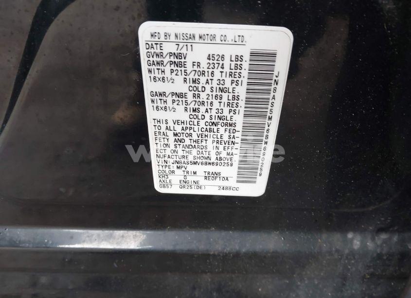 Photo 9 of 2011 Nissan Rogue S (VIN JN8AS5MV6BW690259)