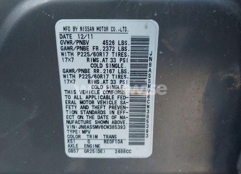 Photo 9 of 2012 Nissan Rogue SV (VIN JN8AS5MV6CW385393)