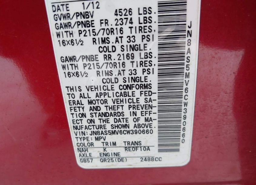 Photo 9 of 2012 Nissan Rogue S/SV (VIN JN8AS5MV6CW390660)