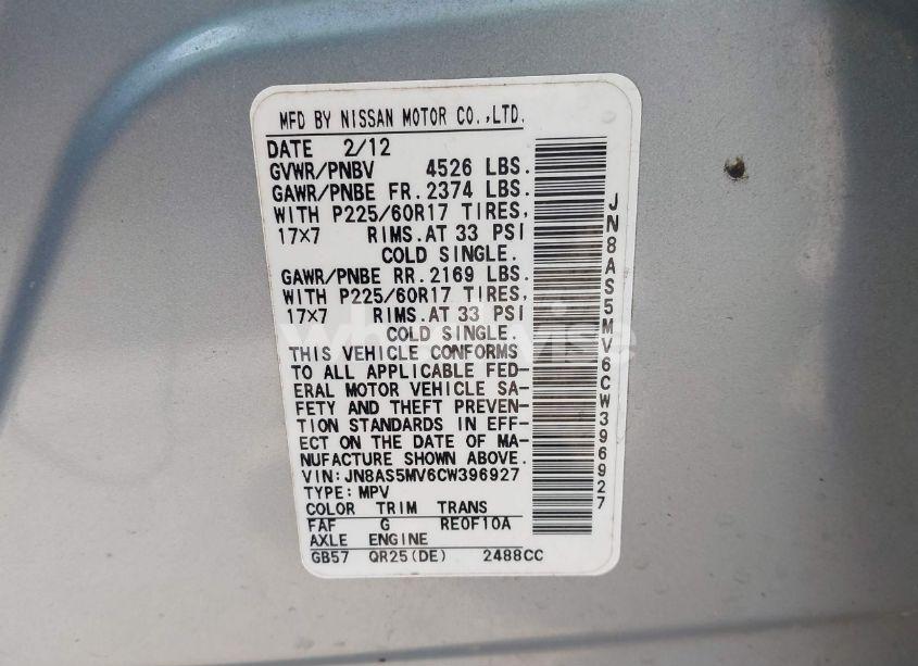 Photo 9 of 2012 Nissan Rogue SV (VIN JN8AS5MV6CW396927)