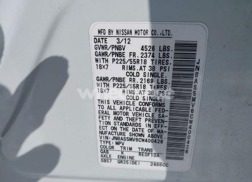 Photo 9 of 2012 Nissan Rogue SV W/SL PKG (VIN JN8AS5MV6CW400426)