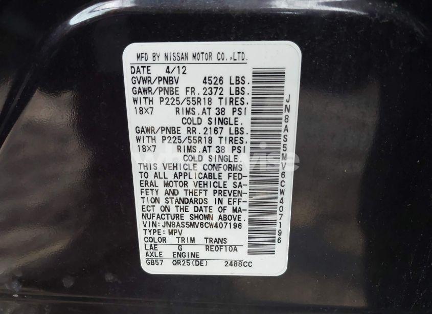 Photo 9 of 2012 Nissan Rogue SV W/SL PKG (VIN JN8AS5MV6CW407196)