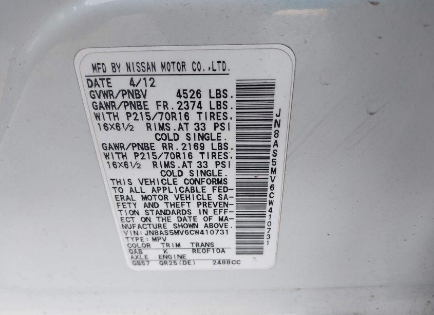 Photo 9 of 2012 Nissan Rogue S (VIN JN8AS5MV6CW410731)