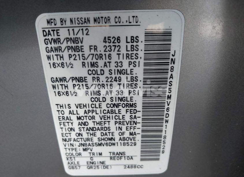 Photo 9 of 2013 Nissan Rogue S (VIN JN8AS5MV6DW118529)