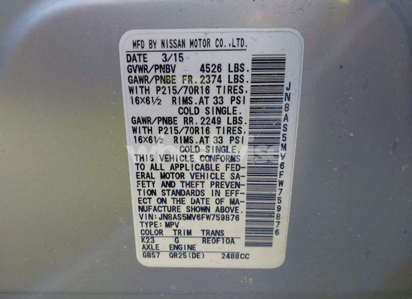 Photo 9 of 2015 Nissan Rogue SELECT S (VIN JN8AS5MV6FW759876)