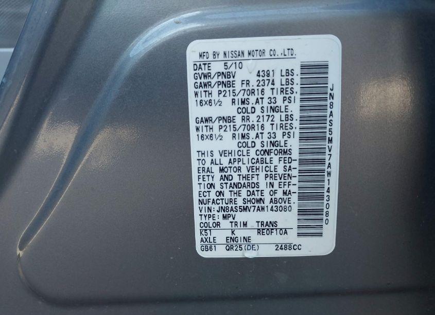 Photo 9 of 2010 Nissan Rogue S (VIN JN8AS5MV7AW143080)