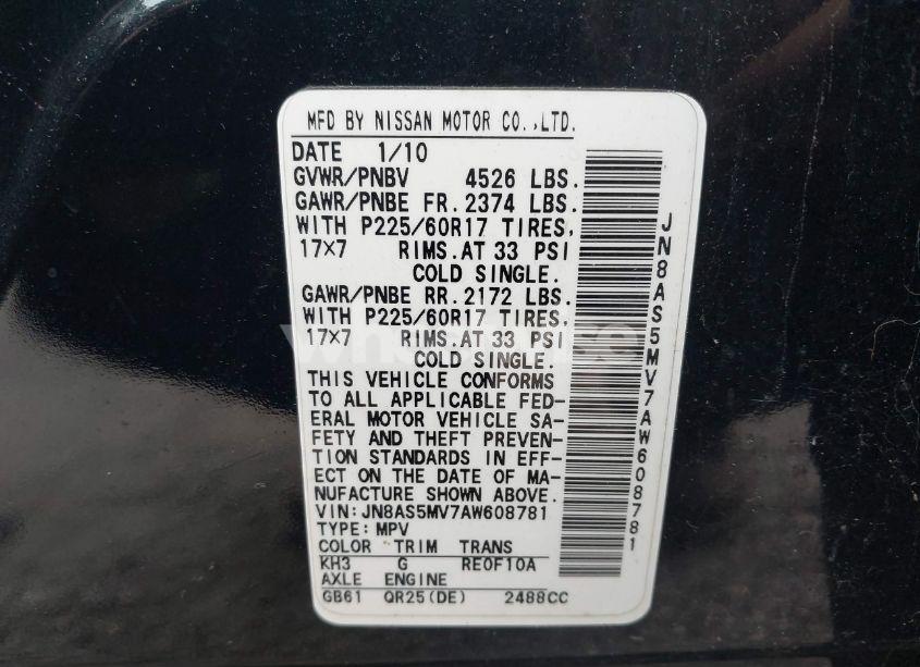 Photo 9 of 2010 Nissan Rogue SL (VIN JN8AS5MV7AW608781)