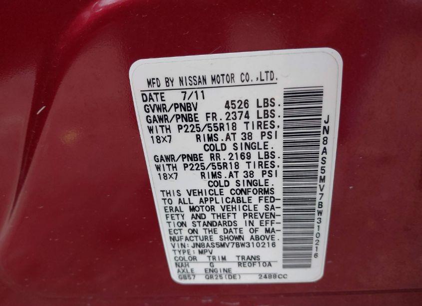 Photo 9 of 2011 Nissan Rogue SV (VIN JN8AS5MV7BW310216)