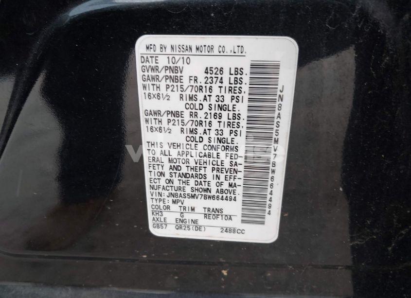 Photo 9 of 2011 Nissan Rogue S (VIN JN8AS5MV7BW664494)
