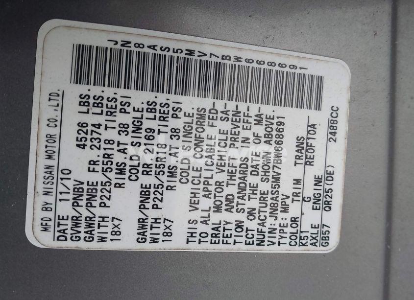 Photo 9 of 2011 Nissan Rogue SV (VIN JN8AS5MV7BW668691)