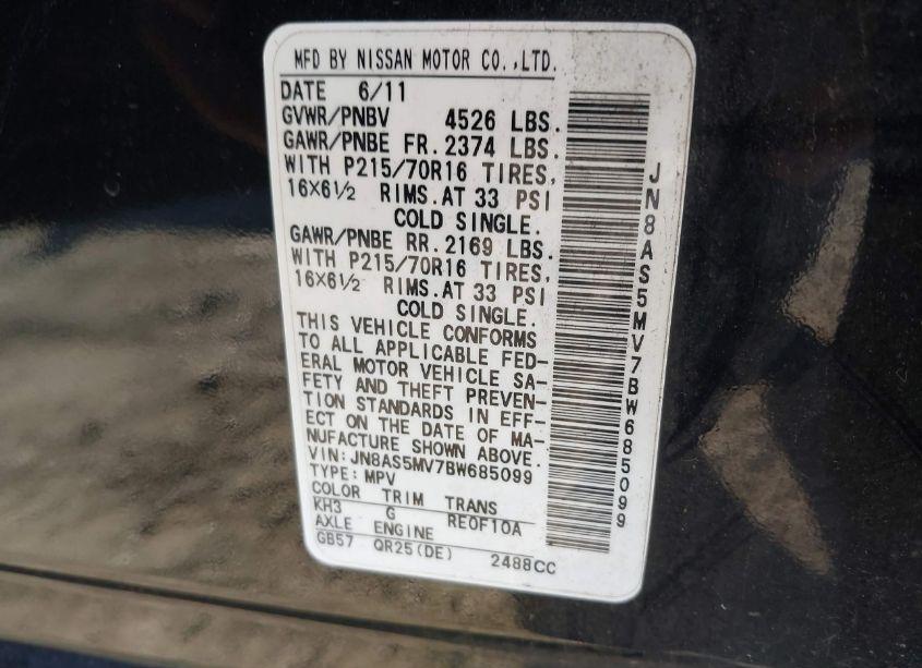 Photo 9 of 2011 Nissan Rogue S (VIN JN8AS5MV7BW685099)