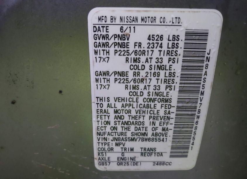 Photo 9 of 2011 Nissan Rogue SV (VIN JN8AS5MV7BW685541)