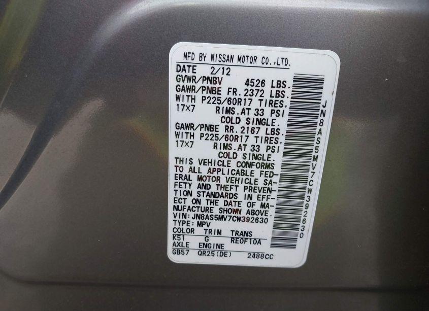 Photo 9 of 2012 Nissan Rogue SV (VIN JN8AS5MV7CW392630)