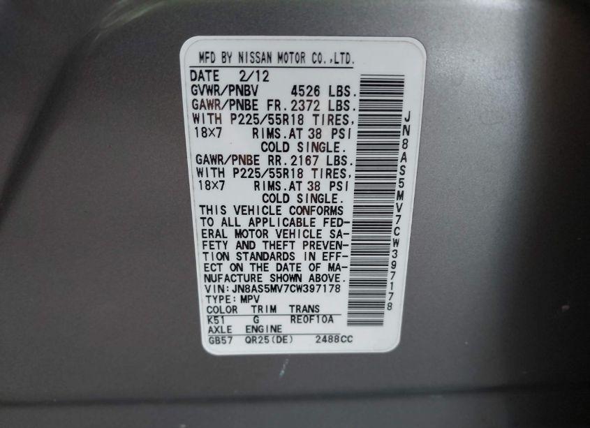 Photo 9 of 2012 Nissan Rogue SV W/SL PKG (VIN JN8AS5MV7CW397178)