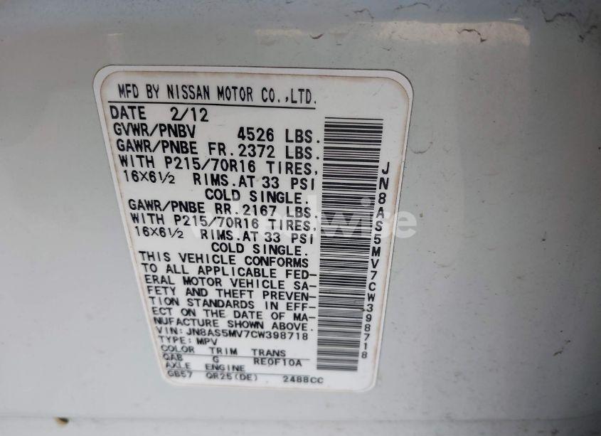 Photo 9 of 2012 Nissan Rogue S (VIN JN8AS5MV7CW398718)