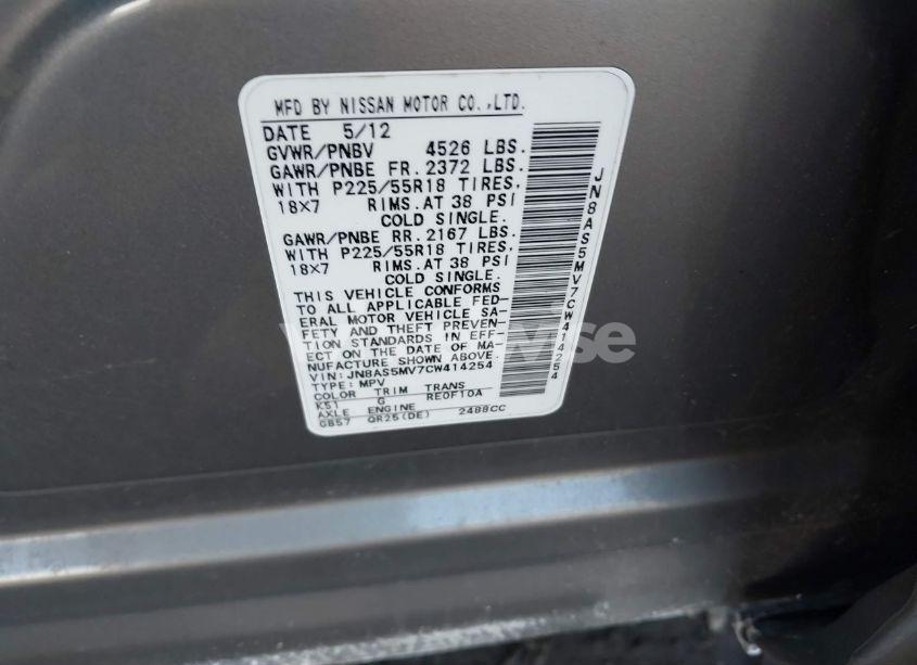 Photo 9 of 2012 Nissan Rogue SV W/SL PKG (VIN JN8AS5MV7CW414254)