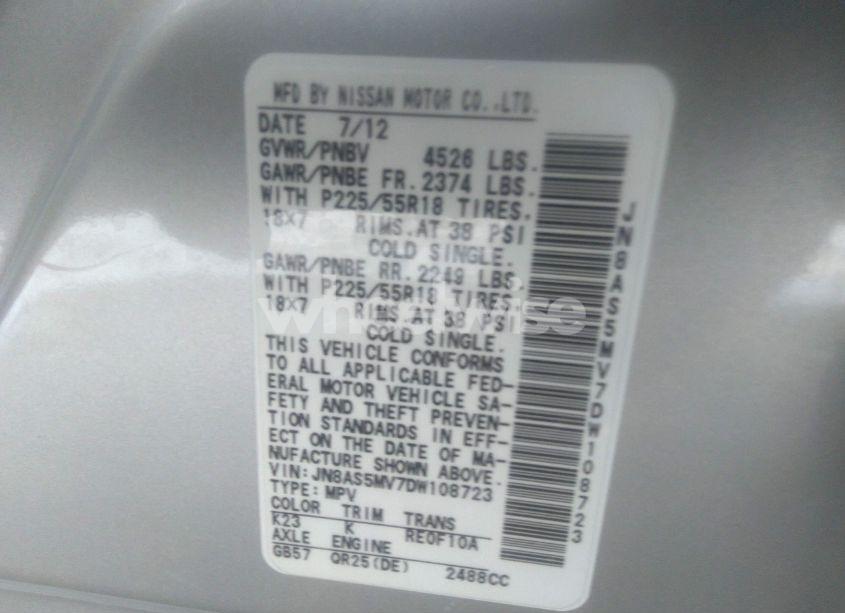 Photo 9 of 2013 Nissan Rogue SV W/SL PKG (VIN JN8AS5MV7DW108723)