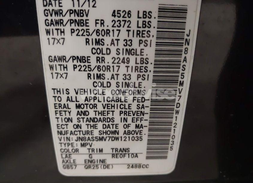 Photo 9 of 2013 Nissan Rogue SV (VIN JN8AS5MV7DW121035)