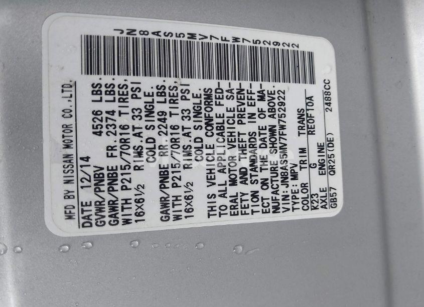 Photo 9 of 2015 Nissan Rogue SELECT S (VIN JN8AS5MV7FW752922)