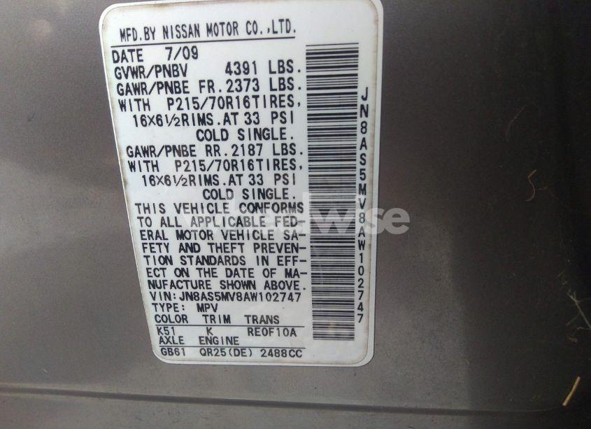 Photo 9 of 2010 Nissan Rogue S (VIN JN8AS5MV8AW102747)