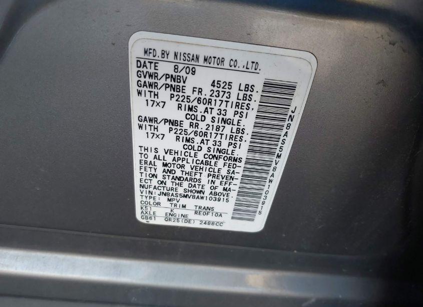 Photo 9 of 2010 Nissan Rogue SL (VIN JN8AS5MV8AW103915)